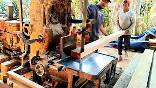 furniture material sawing process | Acacia Wood | ASMRmachine Bandsaw Mill.