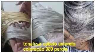 Como tonalizar o cabelo amarelo com a coloração 989,Platinado  passo a passo!-adeus cabelo amarelo