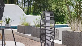 Outdoor Solar-Powered Woven Resin Wicker Floor Lamp