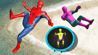 GTA 5 Rainbow Spiderman Trampoline Jumps/Fails (Ragdolls/Euphoria Physics) #4