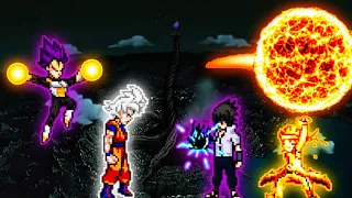 Vegeta OP (all form) & Goku DBS V3.5 OP VS Naruto OP (all form) & Sasuke Indra OP in JumpForce Mugen