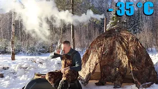 Выжить и не замерзнуть, одиночный поход с ночевкой в горячей палатке при -35