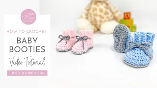 How to Crochet Baby Booties Video Tutorial - Crochet Pattern for Newborn, 3-6 Months & 6-12 Months