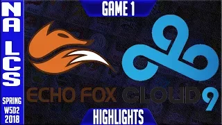FOX vs C9 Highlights | NA LCS Week 5 Spring 2018 W5D2 | Echo Fox vs Cloud 9 highlights