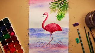 We draw a flamingo bird with children and learn the world.