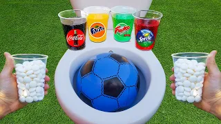 Experiment Football vs Coke ,Sprite ,Fanta and Mentos in Toilet