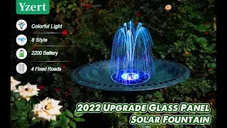 Yzert Solar Bird Bath Fountains Glass Panel with Battery and Colorful LED Light