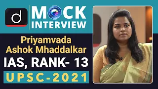 Priyamvada Ashok Mhaddalkar, Rank-13, IAS - UPSC 2021 | English Medium | Mock Interview