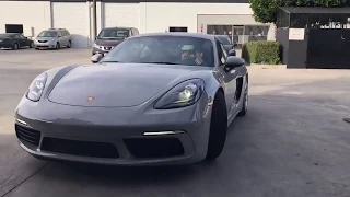 2018 Chalk Colored Porsche Cayman 718 with AWE Tuning Track Edition Exhaust Installation and Rev