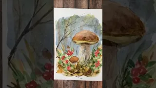 Рисуем грибы в осеннем лесу 🍁🍂🍄 #watercolorbotanicals #watercolor_painting_tutorial  #autumn