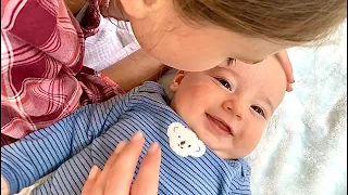 Baby brother reaction on kisses from his big sister Karolina Protsenko