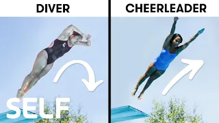 Cheerleaders Try To Keep Up With Synchronized Divers | SELF