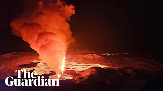 Iceland: aerial footage shows volcano near Grindavík erupting for second time this year