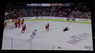 Edmonton Oilers at Calgary Flames fly on camera blooper