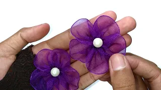 DIY Ribbon Flower | Ribbon Tricks | Easy Organza Flower Making | Amazing Ribbon Work