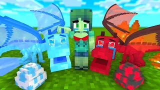 Monster School : Zombie find ICE and FIRE Dragons - Adventure Story - Minecraft Animation