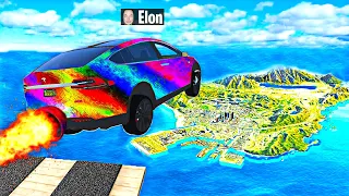 Jumping RARE TESLA CARS Across ENTIRE MAP In GTA 5.. (Mods)