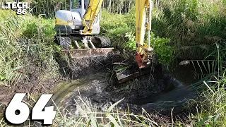 Beaver Dam Removal With Excavator No.64 - Very Old And Muddy Dam