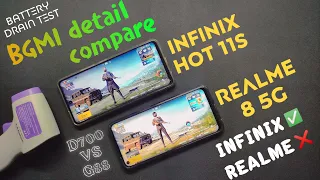 Infinix hot 11s 🆚 Realme 8 5G Bgmi compare & battery drain test | infinix is best😍