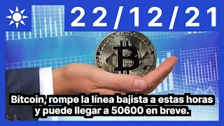 Bitcoin, rompe la línea bajista a estas horas y puede llegar a 50600 en breve.