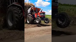 Mahindra Arjun Tractor heavy loaded sugarcane Trolley on Road entry STUNT ...