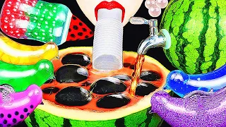 ASMR RAINBOW DRINKS *VAMPIRE BOBA GIANT WATERMELON BUBBLE TEA, FROG EGGS, 신기한 물 먹방 DRINKING SOUNDS