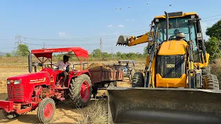 New Jcb 3dx Eco Xpert Loading Mud In Mahindra 475 DI Tractor With Powertrac Tractor | Jcb Tractor