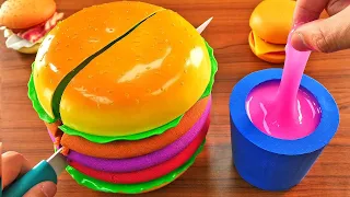 Satisfying Video l Kinetic Sand Hamburger & Slime Cup Cutting ASMR #12 Rainbow ToyTocToc