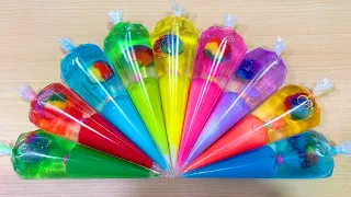 Making GLOSSY Slime with Piping Bags!! Satisfying RAINBOW Video #60