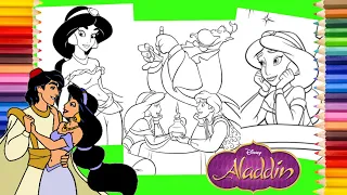 Coloring Disney Aladdin & Princess Jasmine - Aladdin Coloring Pages for kids