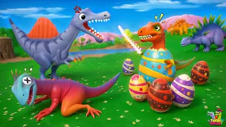 T Rex Egg Adventure | Dino Egg Fun Battle With Spinosaurus - Dinosaur Comedy Cartoons
