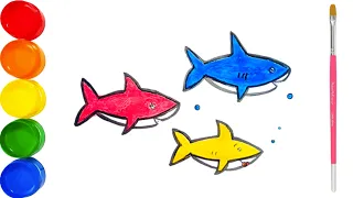 Drawing, Painting, Coloring Baby Shark Family for Kids and Toddlers| Basic drawing and learning!