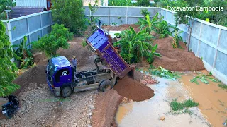 Part 1 New Action Processing Project Sand Filling By 5 TON Truck And Dozer Pouring Into Water