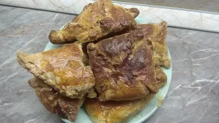 Самса с мясом из слоёного теста /Самса домашняя в духовке/Простой рецепт