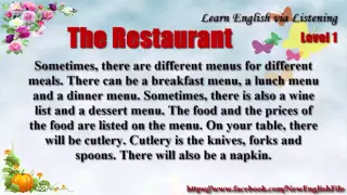 The Restaurant Unit 54  Learn English via Listening Level 1