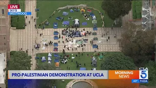 Pro-Palestinian demonstrators create solidarity encampment at UCLA after USC fracas