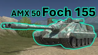 WoT Blitz Foch 155: 4 battles in action (regular gun)