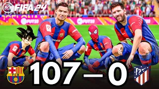 FIFA 24 | BIG RONALDO, BIG MESSI, SPIDER MAN, GOKU, MINI ALL STARS | BARCELONA 107 -   0 ATL MADRID