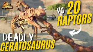 CERATOSAURUS Being Hunted Down by 20 Raptors Pack | Jurassic World Evolution 2