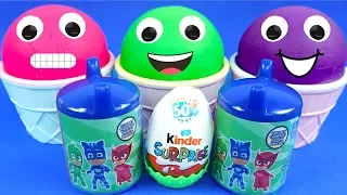 3 Color Play Foam in Ice Cream Cups Animals Toys Pony Trolls Pj Masks Kinder Surprise Eggs