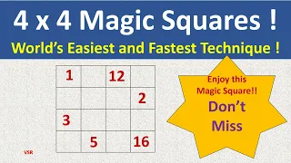 4x4 Magic Square ! World's Easiest and Fastest Method !! Vedic Maths by VSR