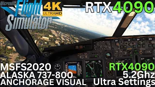 [MSFS RTX 4090] Amazing Highway Visual Approach Into Anchorage (PANC) Alaska 737 [Ultra Settings] 4K