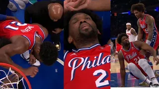JOEL EMBIID EYES ROLLED BACK AFTER TOO MUCH PAIN WITH INJURY! TRIED TO SELF ALLEY!