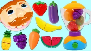 Feeding Mr. Play Doh Head Toy Velcro Cutting Fruits and Vegetables Smoothie!