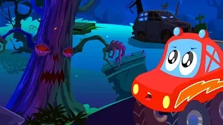 Little red car and the tree in a Halloween special nursery rhyme by Kids Channel