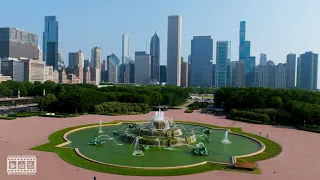 Buckingham Fountain Chicago Illinois  4k Stock Drone Video Footage DJI Mavic 3