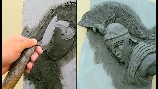 It's amazing that I made the portrait bas-relief / Ancient Roman Warrior / with sand cement