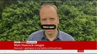 Matt Hancock Resigns BBC News Breaking 26/6/21