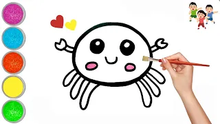 How to Draw a Cute Crab 🦀 | Cute Drawing, Painting & Coloring for Kids, Toddlers | Easy Drawings