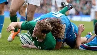 Andrew Trimble Try after great handling from Brian O'Driscoll - Ireland v Italy 8th March 2014